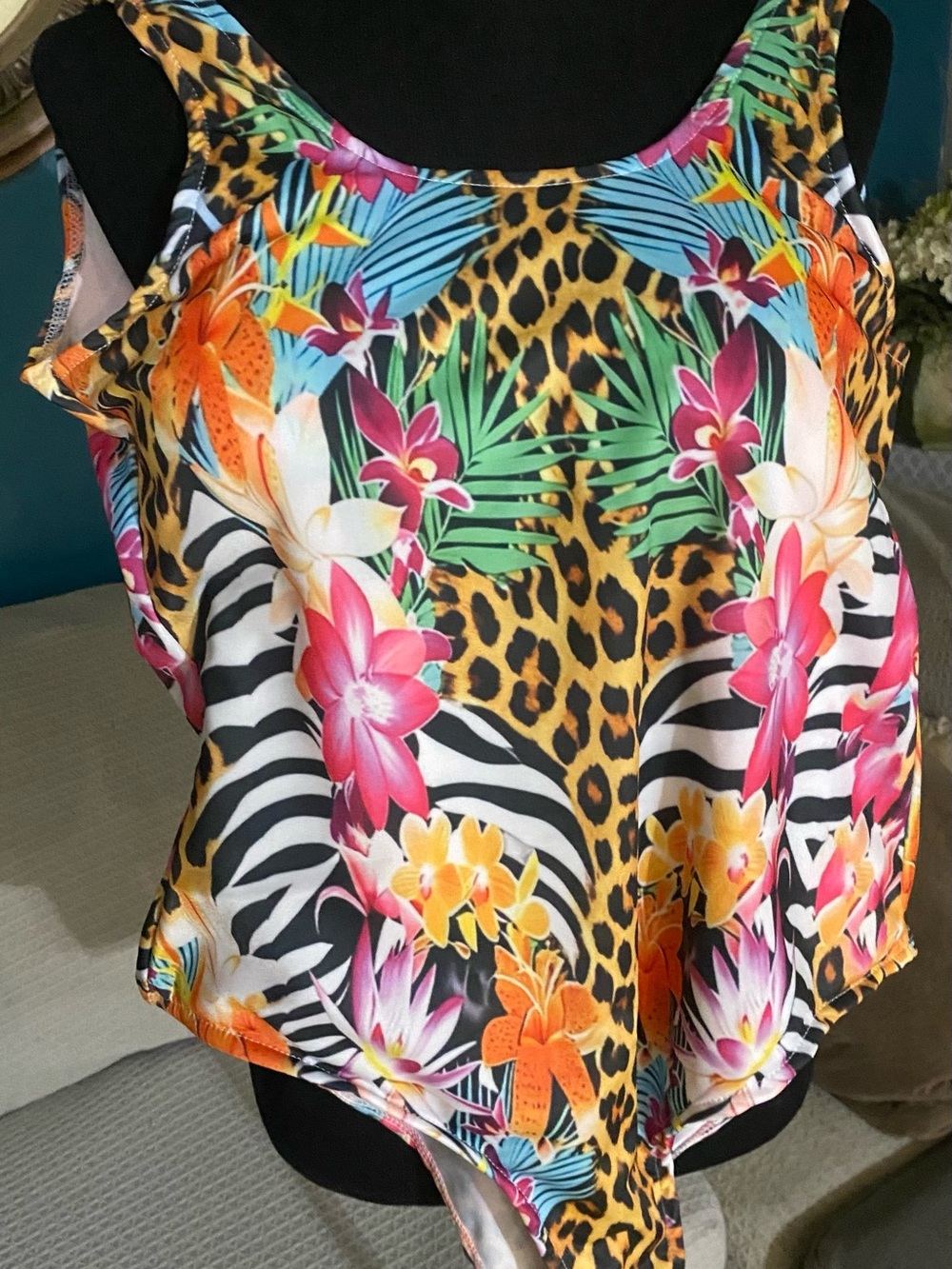 SHEIN  Tropical Floral & Animal Print One-Piece Swim